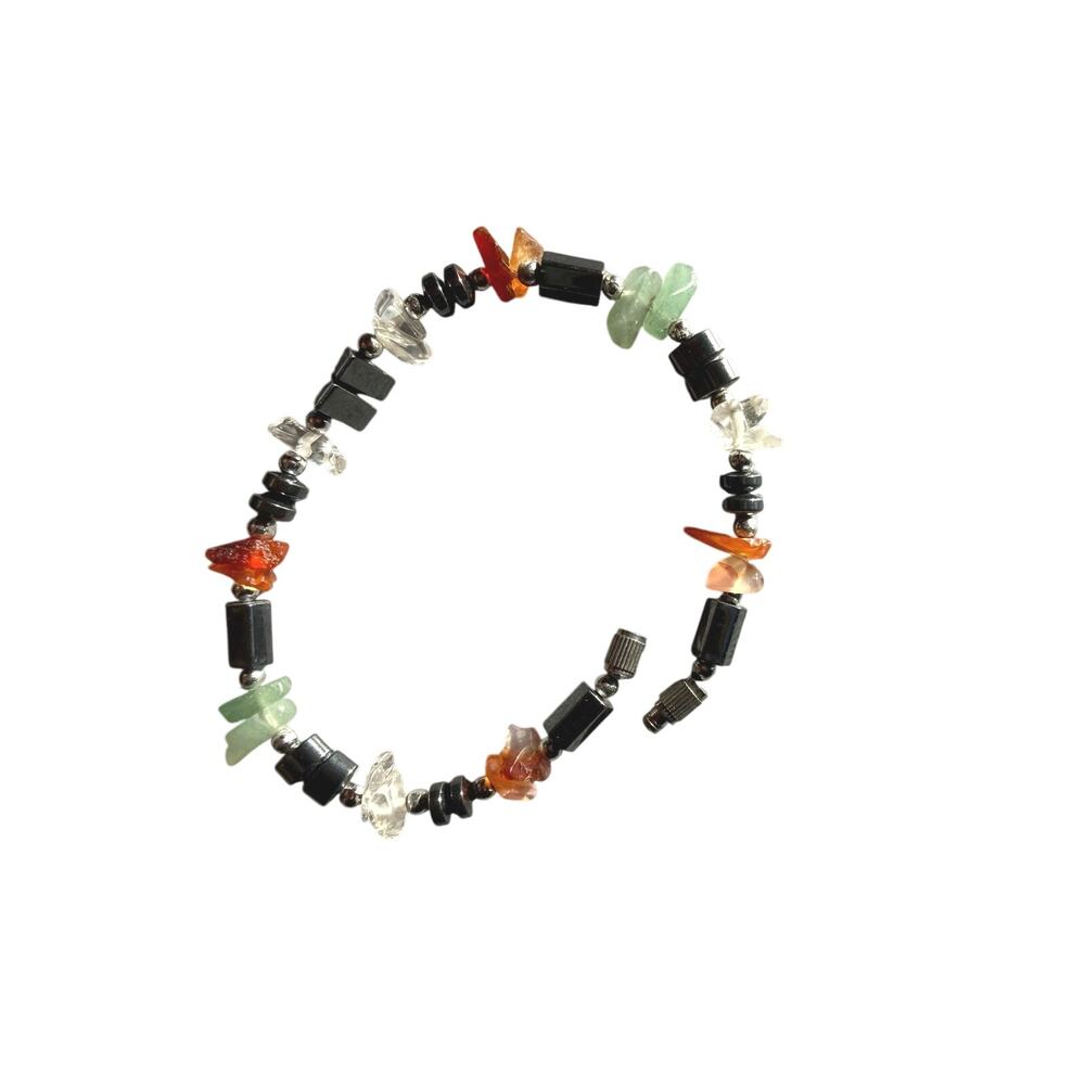 Bracelet Quartz carnelian, aventurine, hematite silver beads chips screw closure
